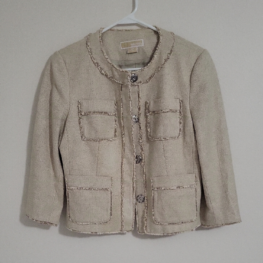 Michael Michael Kors Woven Cropped Fringe Blazer